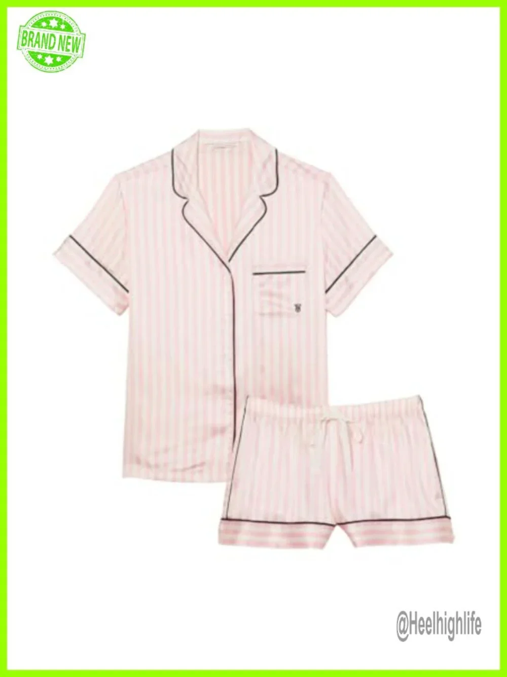 Satin Pajama Set Short Sleeve Button Down Shirt Shorts Sleepwear Women